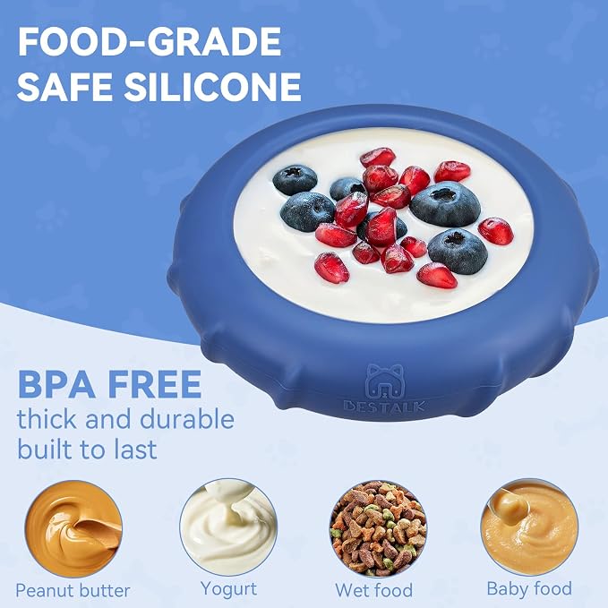 Dog Lick Bowl, Bestalk Wobbly Freeze Bowl Enrichment Feeder for Dogs, Anxiety Relief Lick Mat Puzzle Toy for Distraction, BPA Free Silicone, Dishwasher Safe(Dark Blue,L)