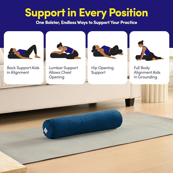 Meditation Cushion Bolster Pillow for Restorative Yoga β Supportive Cushion for Meditation, Pilates, and Relaxation β Filled with Buckwheat Hulls - Removable Cover