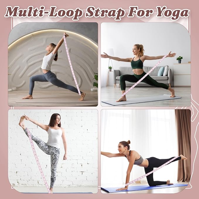 Yoga Strap with 12 Loops, Elastic Yoga Stretching Strap Leg Stretching Straps Multi-Functional Stretch Band for Pilates Dance Ballet Latin Flexibility Resistance Training