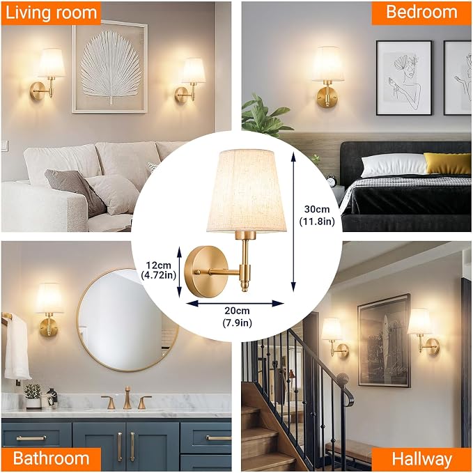 YHCDLAMP Peel and Stick Wall Sconces, No Drilling Stick On Wall Sconce, Wireless Battery Operated Wall Lights, Adhesive Wall Lamp with 10000mAh Battery Bulb for Bedroom Living Room Decor