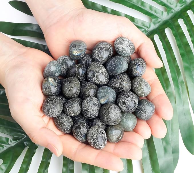 DUQGUHO Labradorite Crystals Healing Crystal Stones Set Natural Crystals Bulk Irregular Tumbled Polished Crystal Stones 0.45 lbs