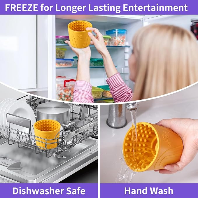 Dog Lick Bowl, Bestalk Anxiety Relief Slow Feeder Dog Lick Mat Treat Dispenser, Non-Slip Dog Licking Bowl Dog Enrichment Toys for Small Medium and Large Breed Dogs, BPA Free Silicone(Yellow,S)