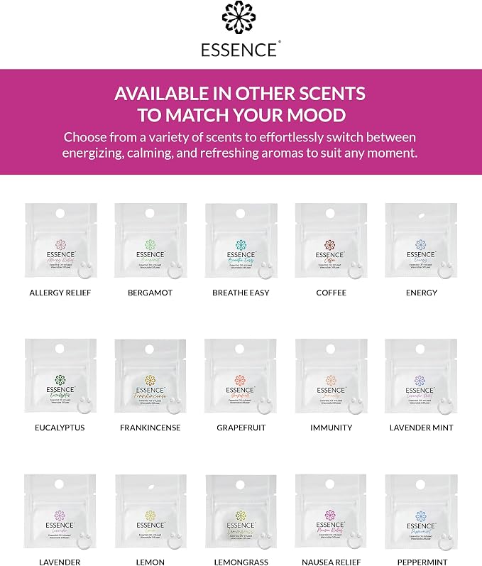 Essence Essential Oil Nasal Diffuser Nausea Relief | 3 Pack | Wearable Aromatherapy for Travel, Work, & Motion Sickness Support