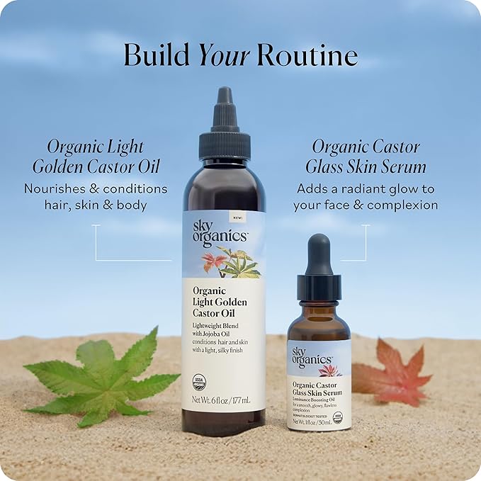 Sky Organics - Organic Light Golden Castor Oil (6 fl oz/177 mL) Conditions Hair, Skin, Brows, Scalp - Castor Oil Organic - Jojoba, Safflower Seed, Sweet Almond - Vegan, Cruelty Free, Beauty, Hair Care