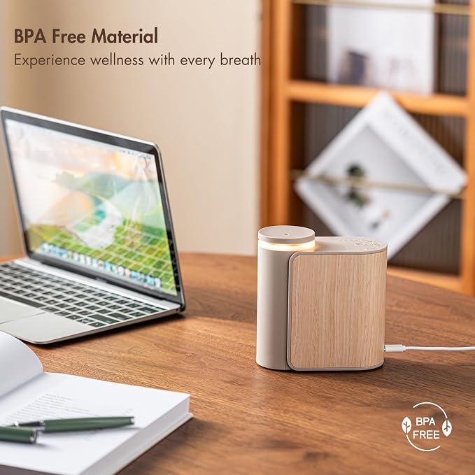 ZMARKRAFT® Waterless Essential Oil Diffuser with Solid Wood Cover | 3 Timers, 2 Mist Modes, Quiet, Portable, Waterless Fragrance, Two-Fluid Atomization