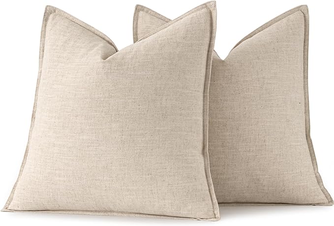 MIULEE Decorative Linen Euro Sham Pillow Covers 28x28 Inch Natural Beige | Boho Farmhouse Neutral Couch Throw Pillows for Bed, Pack of 2 Accent Modern Pillowcases, Sofa Livingroom Home Decor
