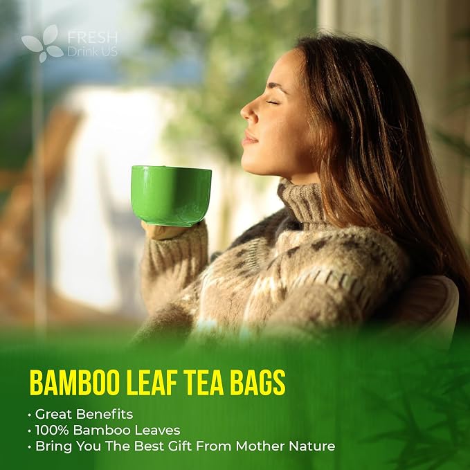 FreshDrinkUS, Premium Bamboo Leaf Tea Bags | 75 Count | Naturally Light & Refreshing Caffeine-Free Herbal Tea – From 100% Natural Bamboo Leaves. Sugar-Free. Vegan