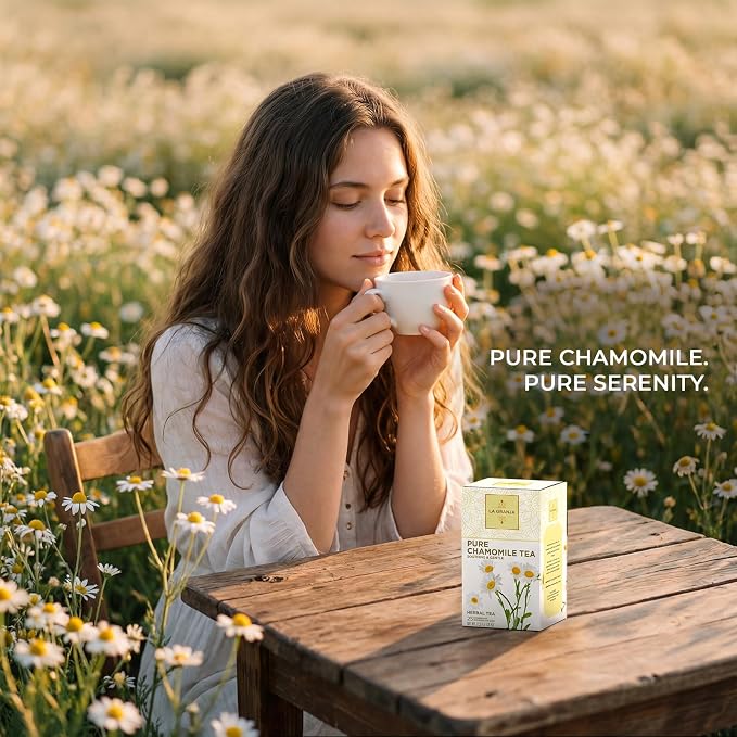 Life Plus Style Gourmet La Granja Pure Chamomile Herbal Tea 25 Individually Wrapped Tea Bags Caffeine Free Natural Bedtime Tea Herbal Infusion Gift for Women & Tea Lovers