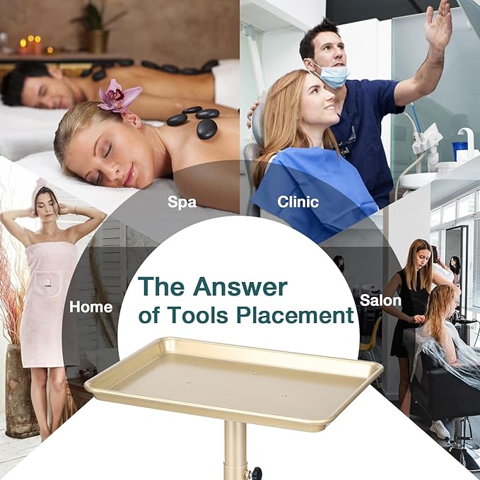 Salon Tray Hairdresser Tray on Wheels Hair Tray for Hair Stylist Gold