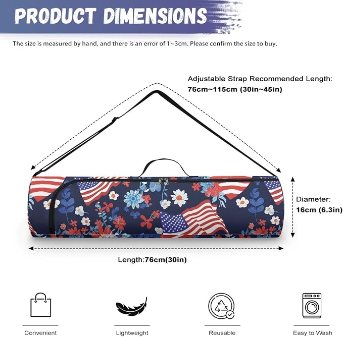 Yoga Mat Bag with Adjustable Shoulder Strap and Handle Zipper, 30in Wide x 6.3in Diameter for Yoga Mat Storage
