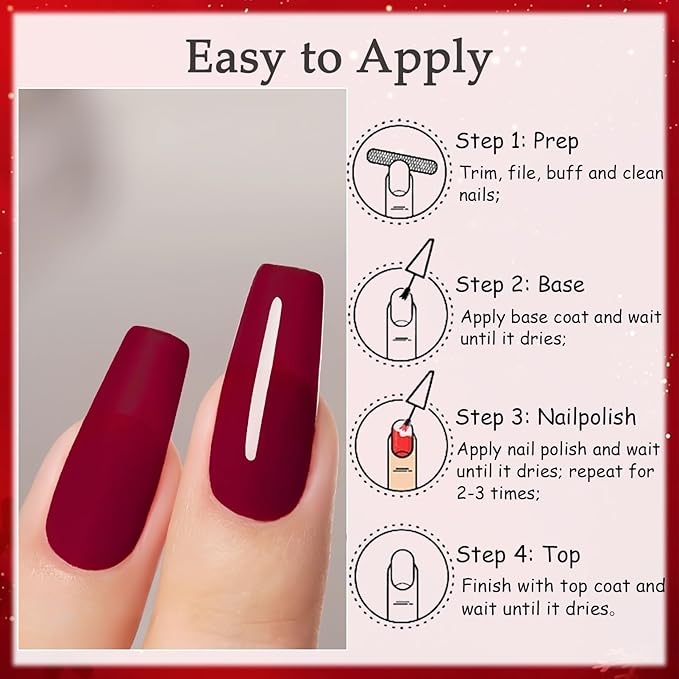 NovaCharm Jelly Red Nail Color, Water Based Quick Dry Polish for Women & Girls, Non Toxic Glossy Cherry Nail Color, Highly Pigmented Wine Red Shade for Beginners, 9 ML