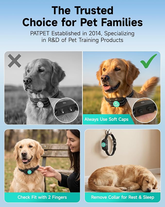PATPET Dog Shock Collar with Remote Control Unrechargeable Training Collar | 1000Ft Waterproof Shock Collar for Dogs, 3 Training Modes(Beep,Vibration,Shock) for 15-100lbs Small Medium Large Dogs