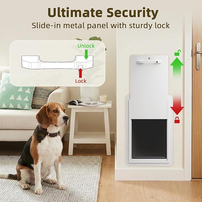 URSPET Large Dog Door for Wall, 3-Flap Insulated, Steel Frame, White | 10.25 x 16.25 in Usable Opening, For 4.3-7.8 in Walls, Compatible with PetSafe Wall Cutouts, Lock Panel, Replaceable Flaps