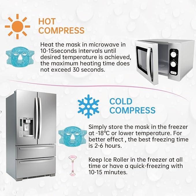 ZNÖCUETÖD Ice Face Facial Jade Roller and Ice Face Mask Cold Cooling Gel Mask Gift Set for Women Aging Wrinkles Lifting Firming Puffy Eyes, Eye Face Neck Roller Massager SPA Tools