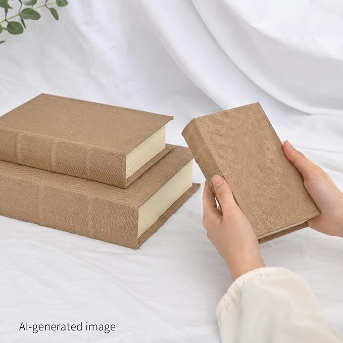 Decorative Faux Linen Book Box Set Neutral Home Decor Display Books, 13" | Living Room Decor, Bedroom Decor, Office Decor, Bookshelf Display, Coffee Table, Farmhouse, Rustic, Vintage Style