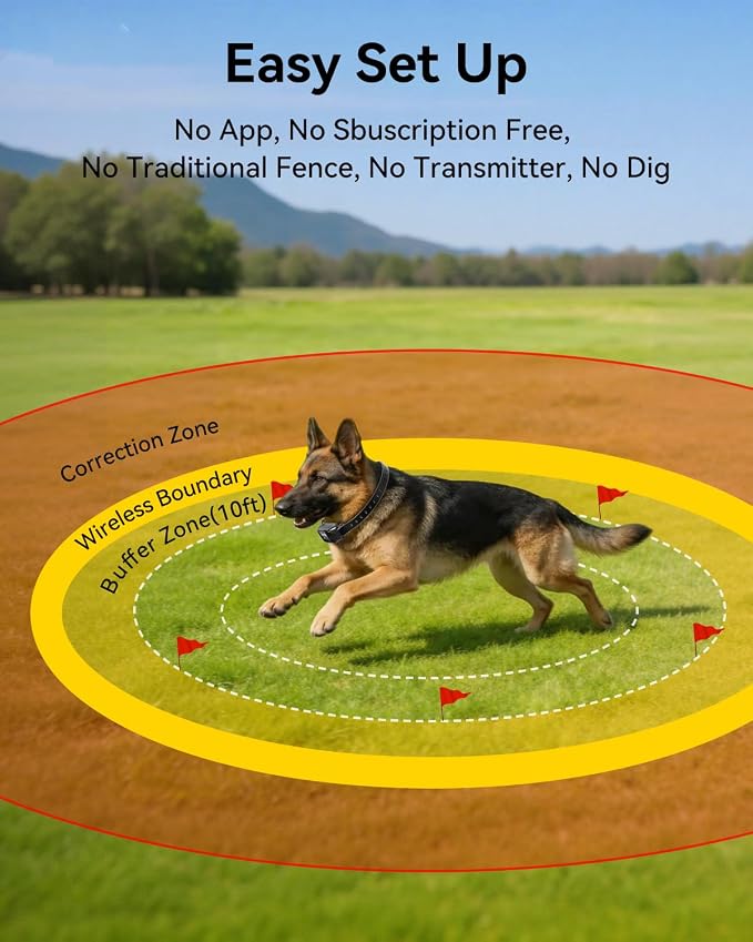 GPS Wireless Dog Fence with Customizable/Circular Boundary, Smart Portable Electric Dog Collar with 3 Correction Modes, Rechargeable, IPX7 Waterproof Pet Containment System for Outdoor Use