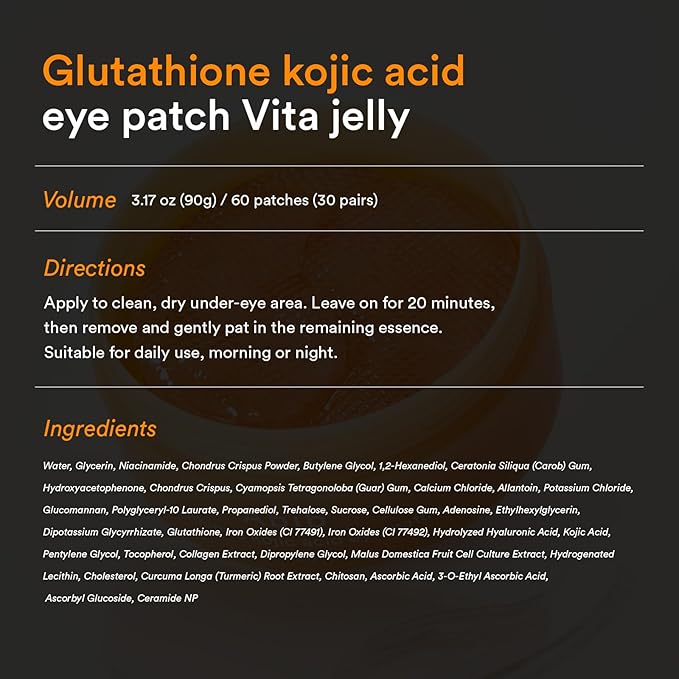 Abib Glutathione Kojic Acid Eye Patches for Radiance Dark Circles & Dark Spots, with Tone-up Jelly, 60 Count, Korean Skin Care