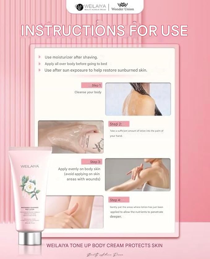Weilaiya Niacinamide Body Lotion for Women – Brightening & Hydrating Moisturizer with Camellia Oil, Long-Lasting Floral Scent, Smooth Radiant Skin, Non-Sticky, Anti-Aging, Non-Comedogenic