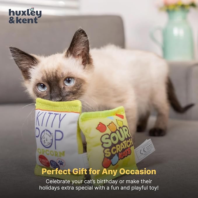 Huxley & Kent Plush Cat Toy - Interactive Catnip Toy for Cats & Kittens - Soft with Crinkle & Catnip - Fun Indoor Play - Sour Scratch Kats