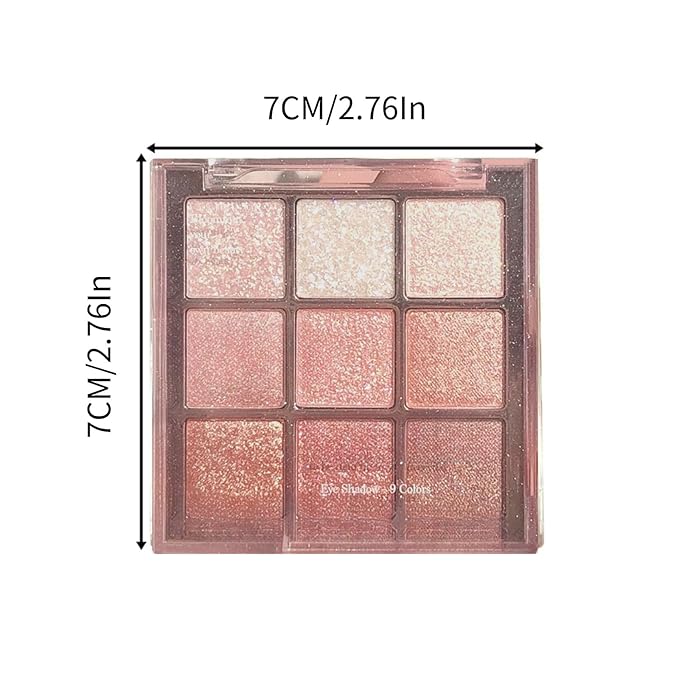 9 Colors Glitter Shimmer Eyeshadow Makeup Palette, Korean Sparkle Neutral Eye Shadow Palettes Highly Pigmented Long Lasting Waterproof Blendable sombras para ojos Pink White Golden Brown Eye Glitter