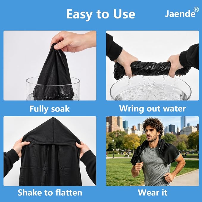 Jaende Cooling Hoodie Towel, UPF 50+ Sun Protection Ice Towel, Instant Cooling Towels for Neck and Face, Perfect for Sports, Gym, Workout, Yoga, Running & Hot Weather