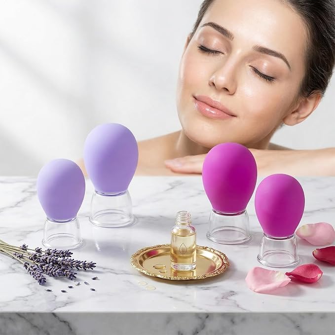 4 Pcs Facial Cupping Set, Silicone Face Cupping Kit for Massage, Eye Face Vacuum Suction Face Massage Cups, Anti Cellulite Cup Massage Tool