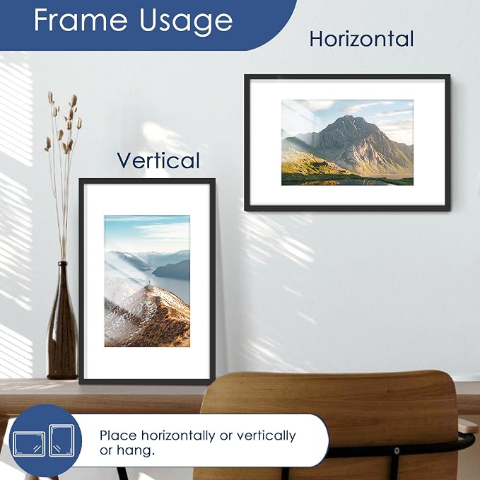 11x17 Picture Frame Set of 6, Wall Mounting Display, Black | Display 8x12 with Mat or 11x17 Without Mat, Horizontal or Vertical, Gallery Wall Frame Set for Wedding & Room & Home Decor