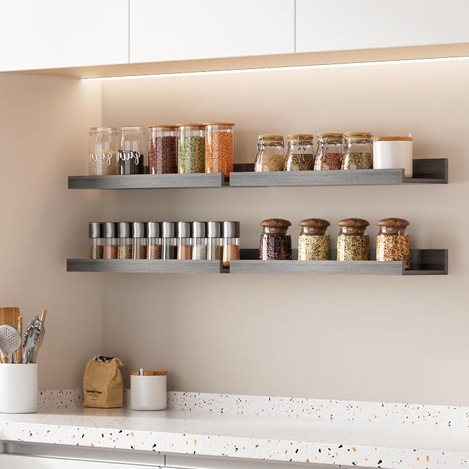 upsimples Floating Shelves for Wall Decor and Storage, Grey, 6Pcs 15.7'' | Wall Mounted Wood Shelves for Living Room, Bedroom, Bathroom, Kitchen, Office, Laundry Room Display and Organize