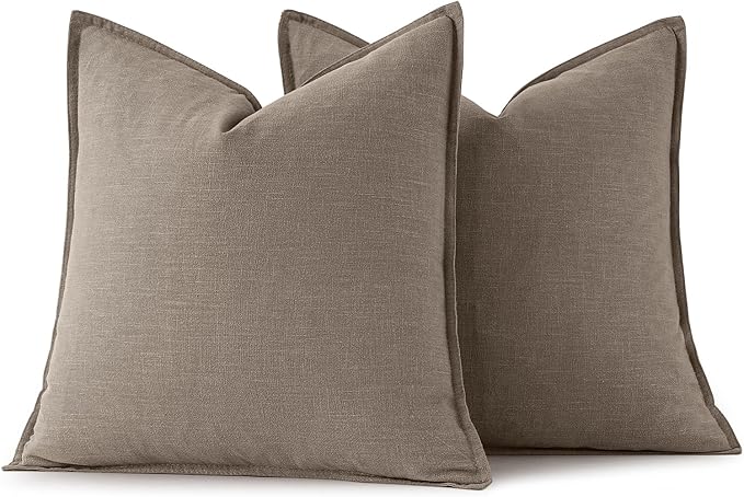 MIULEE Decorative Linen Euro Sham Pillow Covers 24x24 Dune | Boho Farmhouse Fall Autumn Couch Throw Pillows for Bed, Pack of 2 Accent Modern Pillowcases, Sofa Livingroom Home Decor