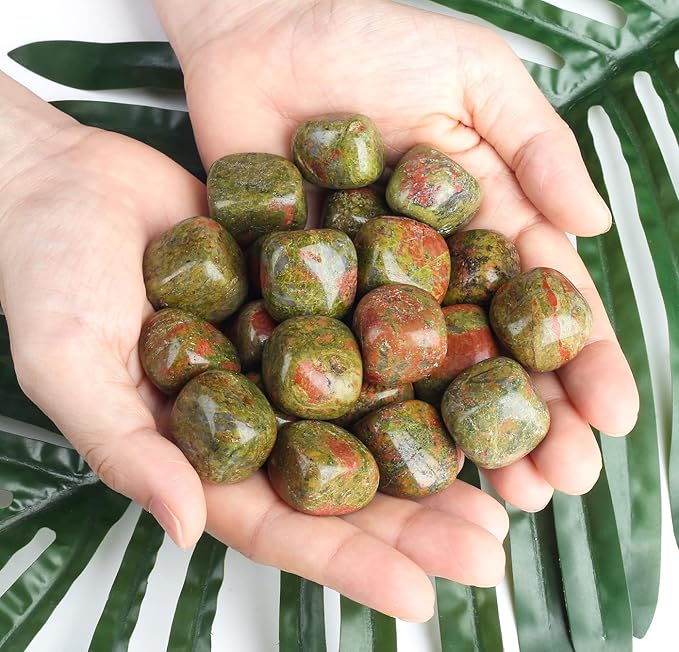 DUQGUHO Unakite Healing Crystals Stones Set Natural Crystals Bulk Irregular Tumbled Polished Crystal Stones 0.45 lbs