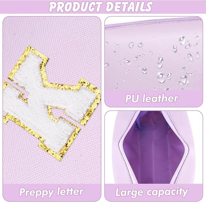 URSKYTOUS Gifts for Girls Initial Makeup Bag Personalized Cosmetic Bag with Zipper Cute Travel Toiletry Bag Waterproof PU Preppy Makeup Pouch Birthday Gift for Teen Girls Women(Purple K)