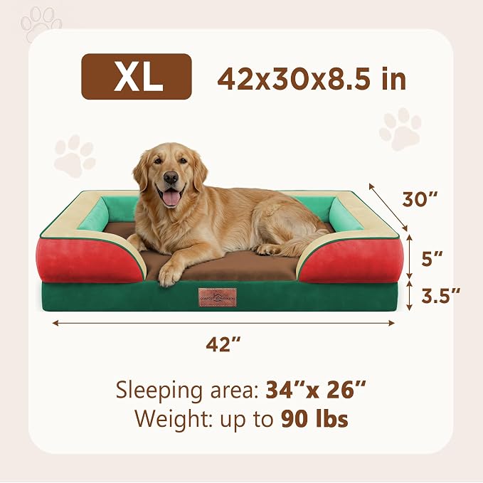 Comfort Expression Orthopedic Dog Bed for Extra Large Dogs with Bolster | Waterproof Dog Couch Bed with Washable Cover & Non-Slip Bottom, Supportive Egg Crate Foam XL Pet Bed, 42x30 Inch