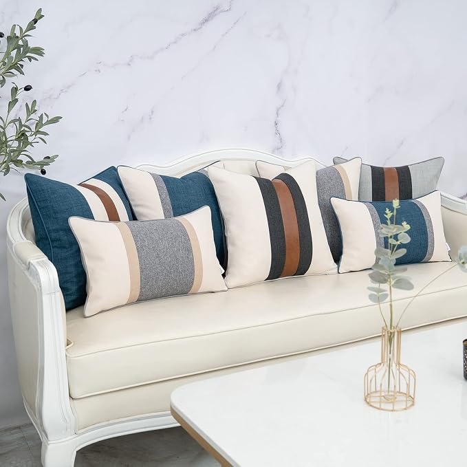 Patchwork Pillow Cover 18x18 Inch Luxury Cotton and Linen Cushion Cover Square Pillowcover for Couch Bedroom Living Room, Gray