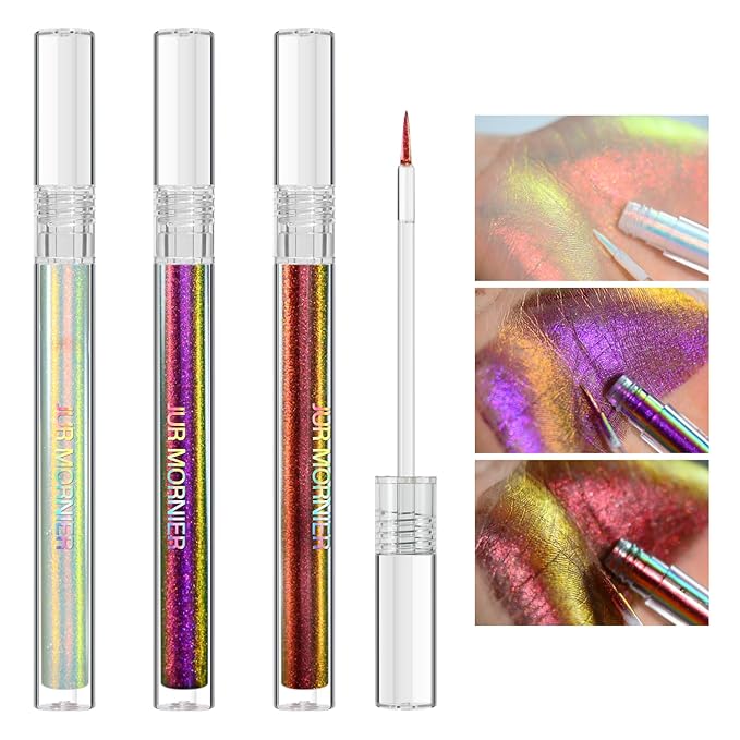 Multichrome Liquid Eyeshadow Set,3 Colors Multi-Dimensional Eye Liner Makeup,High Pigment Waterproof Metallic Eye Shadow,Ultre Fine Tip Glitter Eyeshadow (101+102+103)