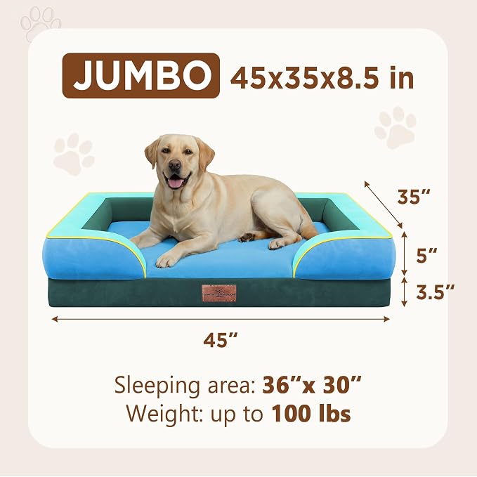 Comfort Expression Orthopedic Dog Bed for Extra Large Dogs with Bolster | Waterproof Dog Couch Bed with Washable Cover & Non-Slip Bottom, Supportive Egg Crate Foam XL Pet Bed, 45x35 Inch