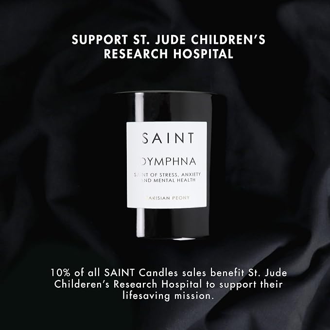 SAINT Dymphna Scented Candle with Prayer and Prayer Coin | Saint of Stress, Anxiety, and Mental Health, Soy Coconut Aromatherapy Candle with 50 Hour Burn Time