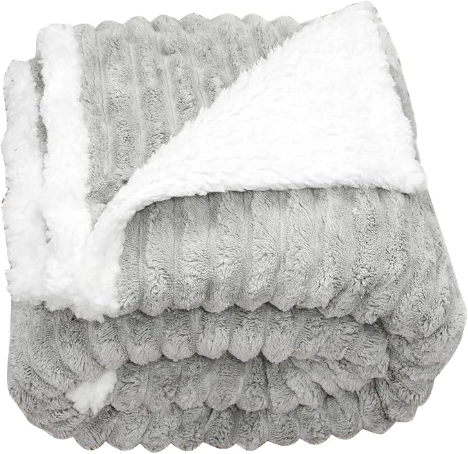 Waterproof Dog Blanket Grey 50x60 in | Soft Pet Cat Blanket Cozy Calming Sherpa Corduroy Fleece Reversible Furniture Bed Protector for Small Dogs Machine Washable