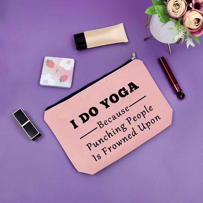 Sazuwu Yoga Themed Pink Makeup Bag Cosmetic Bag for Yoga Lovers Teachers Training Thank You Birthday Present Travel Pouch