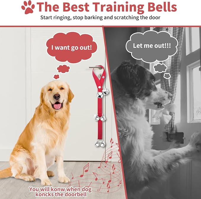 2 Pack Dog Doorbells, Pet Training Bells for Go Outside Potty Training and Communication Device Large Loud Dog Bell Cat Puppy Interactive Toys Adjustable Strap Door Bell (Red)