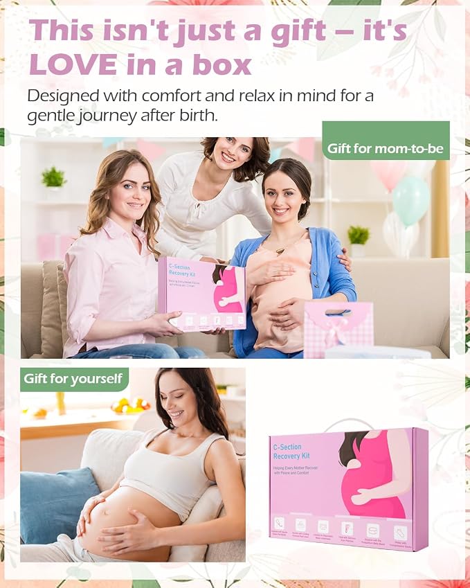 C Section Recovery Kit, Csection Postpartum Essentials | Peri Bottle,6 Disposable Mesh Underwears,Witch Hazel Pad Liners,Silicone Scar Patches, Abdominal Belly Binder,Socks,Card