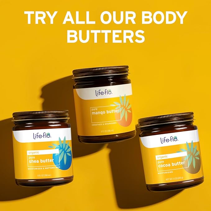 Life-flo Pure Mango Butter, Soothing Moisturizer for Dry Skin Care, Smooths and Nourishes, Doubles as Lip Balm, Nail / Cuticle Cream, Hand and Body Lotion, 60-Day Guarantee, Not Tested on Animals, 9oz