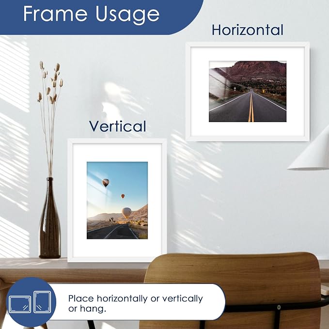 11x14 Picture Frame Set of 6,Wall or Tabletop,White Woodgrain | Display 8x10 with Mat or 11x14 Without Mat, Horizontal or Vertical, Gallery Wall Frame Set for Wedding & Room & Home Decor
