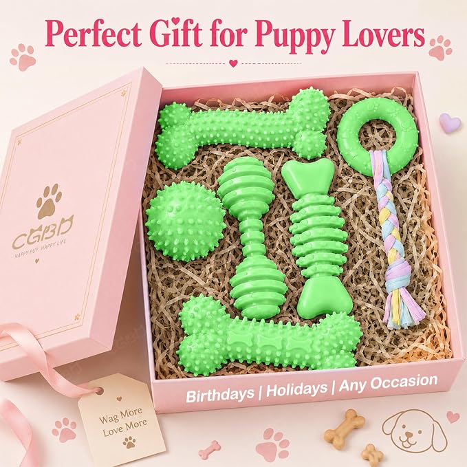 Puppy Toys, 6 Pack Dog Chew Toys for Puppy, Cute Green Small Dog Toys Teething Toys for Puppies, Soft Durable Interactive Chew Toy for Small Dogs