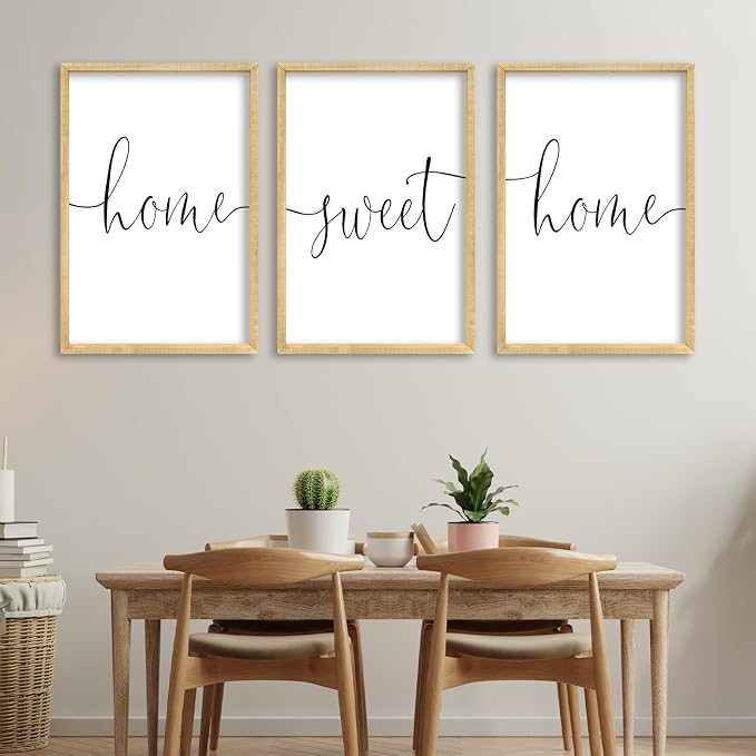 RLWangChao Home Sweet Home Sign Set of 3 Wall Art Decor 16"X11" Wood | Vintage, Bedroom Above Bed, Minimalist Modern Living Room, Wooden Framed, Warm And Cozy Family Wall Hanging