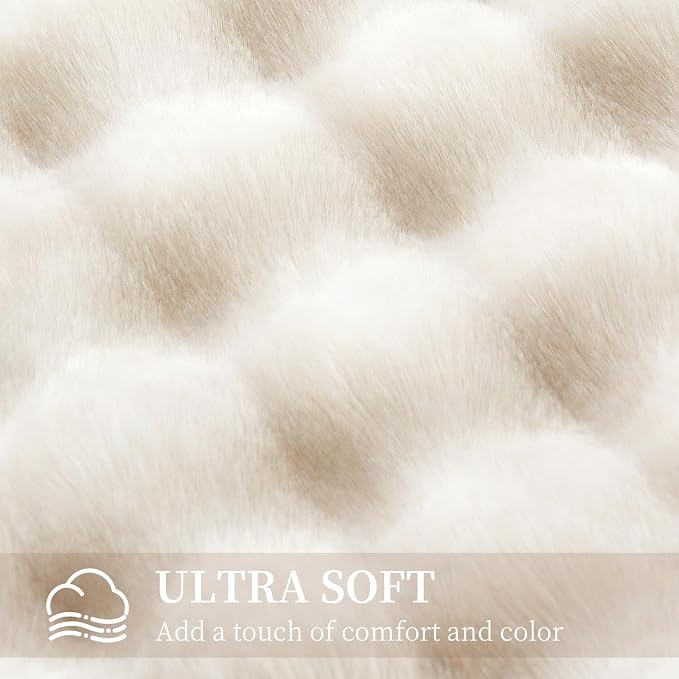 Faux Rabbit Fur Throw Blanket for Couch Gifts for Women 60"x80" Cream White | Cozy Reversible Fluffy Throw, Luxury Plush Thick Bubble Blanket, Mothers Gifts for Women, Soft Warm for Bed, Home Decor