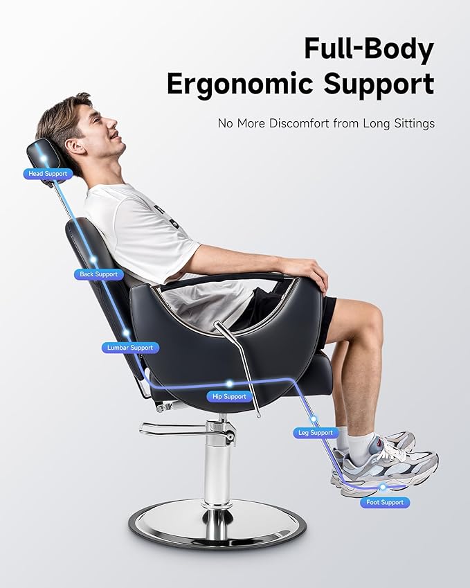 CO-Z Salon Chair for Hair Stylist, Professional Reclining Barber Chair with Hydraulic Pump, Adjustable Height, 360° Swivel, Classic Hairdressing Chair for Barbershop Beauty Spa Tattoo Shop, Black