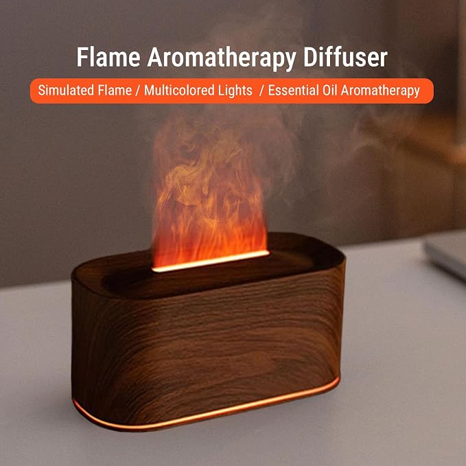 Asixxsix Essential Oil Diffuser, Aromatherapy Diffuser Cool Mist Humidifier with 7 Colors Light, Scent Aromas Diffuser, Quiet Flame Diffuser for Essential Oil, Home, Office, Bedroom (Dark Wood Grain)