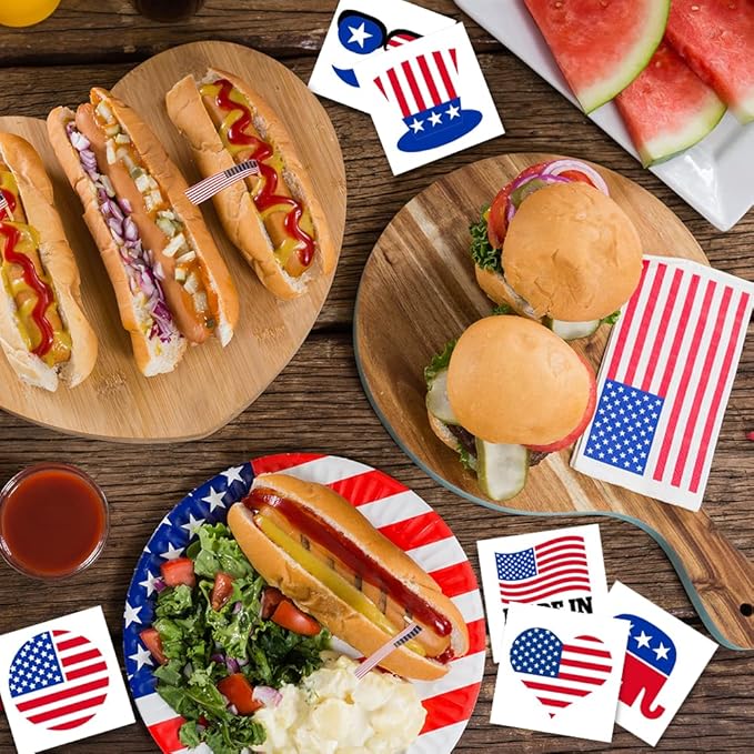 ArtCreativity American USA Patriotic Individual Tattoos for Kids (Pack of 144) Non-Toxic 1.5 Inch Pre-Cut Temporary Tattoos - Red White and Blue, July 4th Labor Day Tattoo Party Favors and Accessories