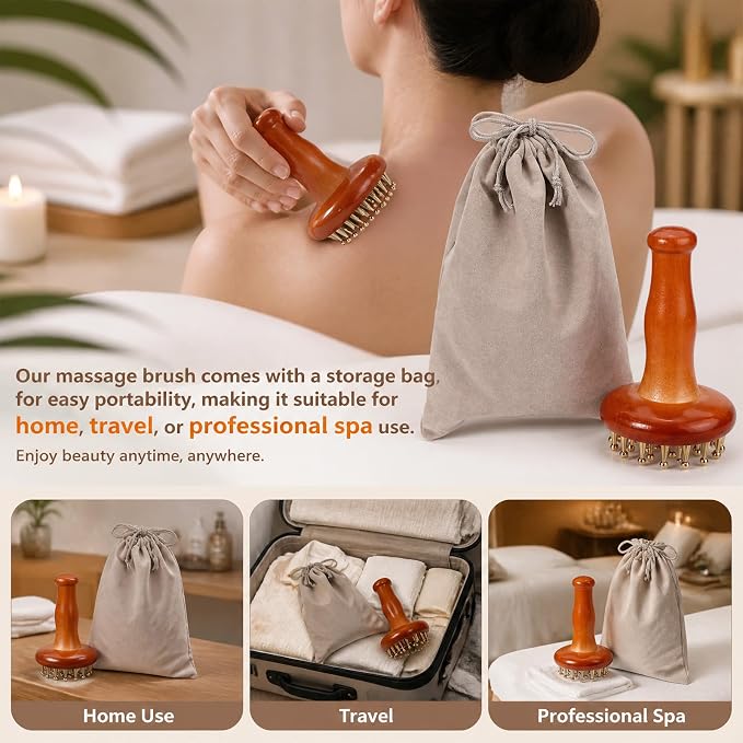 Meridian Massage Brush with 29 Copper Ball & Ergonomics Handle, Meridian Point Massager Comb with Storage Bag Chinese Spa Gua Sha Tool for Head Neck Back Arms Legs