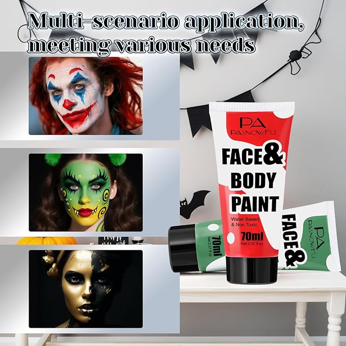 Light Green Face Paint 70ml - Non-Toxic Washable Body Paint for Halloween Witch Makeup, Water-Based Highly Pigmented Face Body Paint for Halloween SFX Cosplay Makeup ,Costume Events,Party